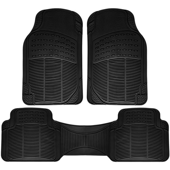 OxGord Car Floor Mats Ridged Rubber Full Set Universal Fit (4 Piece) (Black)