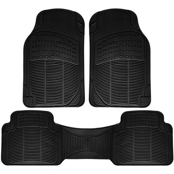 OxGord Car Floor Mats Ridged Rubber Full Set Universal Fit (4 Piece) (Black)
