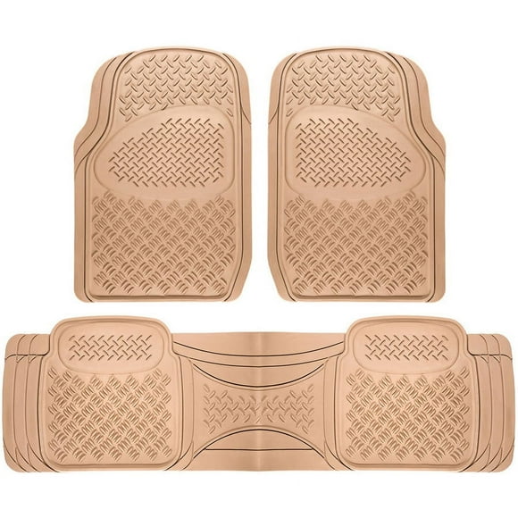 OxGord Diamond All-Weather Rubber Floor-Mats - Waterproof Protector for Spills, Dog, Pets, Car, SUV, Minivan, Truck - 3-Piece Set, Beige