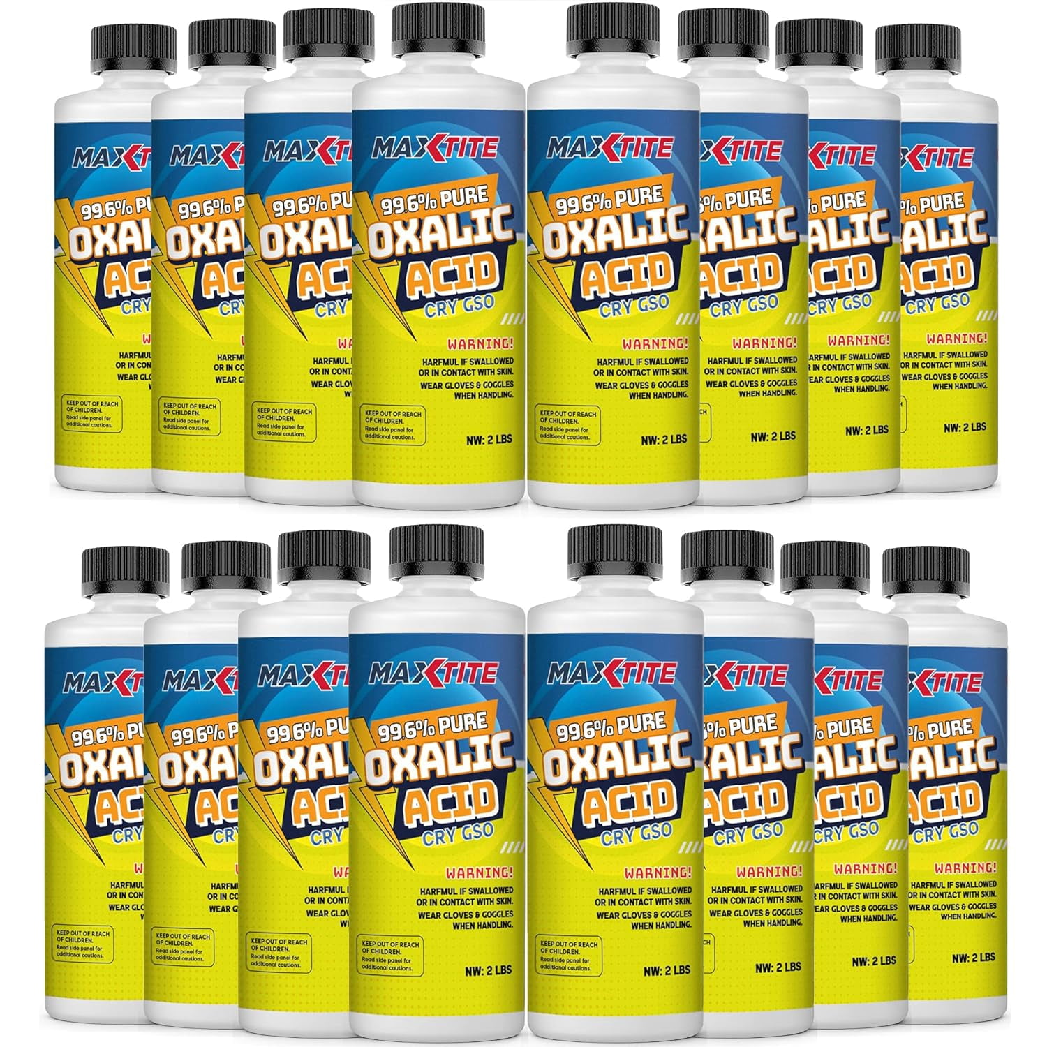 MAXTITE Oxalic Acid (16 Pack, 32lbs Total) – 99.6% Pure Rust Remover & Wood Bleach For Metal, Concrete, And Deck Cleaning