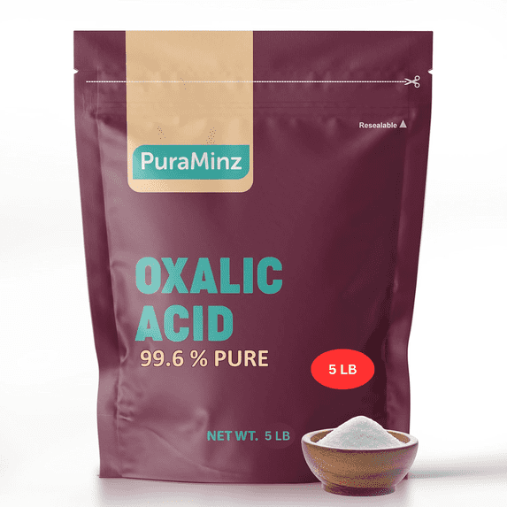 Oxalic Acid (5 lbs) 99.6% Pure - Multipurpose Cleaner and Stain Remover for Wood, Metal & Stone - Rust Removal - Wood Restorer - Deck Cleaner. Packed in Durable Resealable Packaging.
