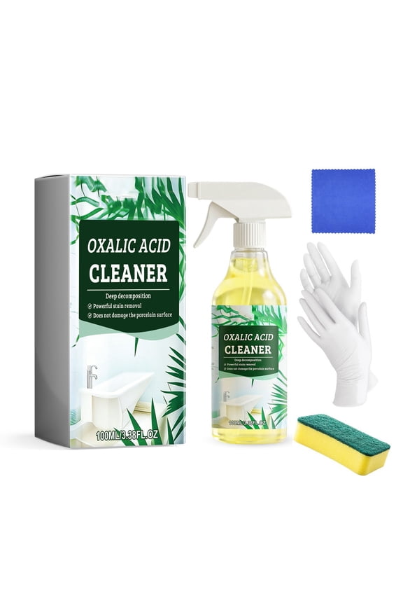Oxalic Acid Toilet Cleaner Set A, 100ml Strong Decontamination Spray for Tiles and Toilet, Includes Pair of Gloves + Sponge + Towel, Bathroom Stain Remover