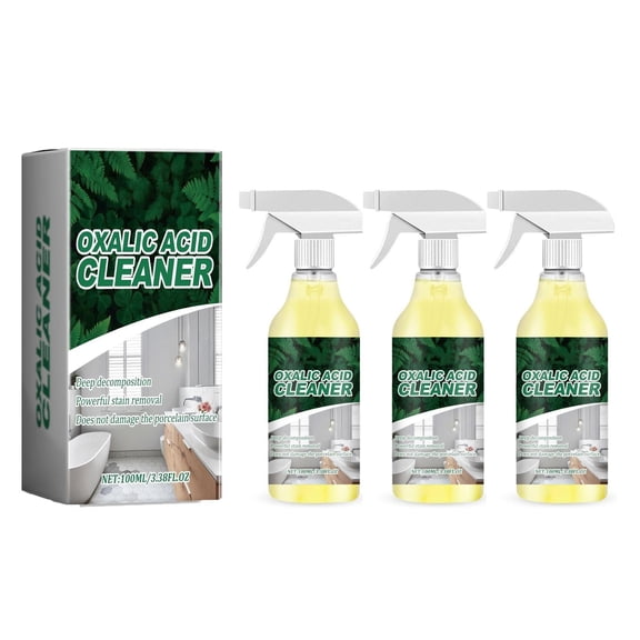 Oxalic Detergent Toilet Tile Cleaner 100ml (2/3 Pack) – Strong Decontamination for Bathroom Surfaces, Dissolves Rust Limescale Urine Stains, Restores White Porcelain