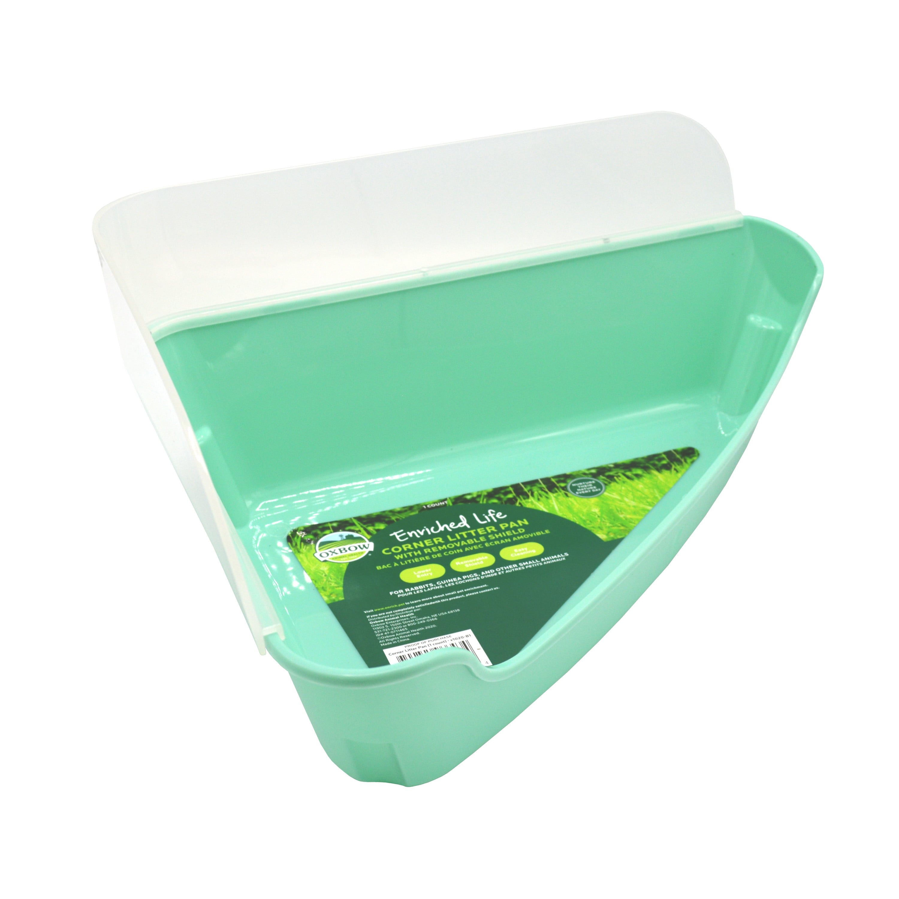 Mint Green Plastic Corner Litter Pan with Removable Shield