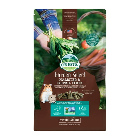 Oxbow Garden Select Hamster Food and AIS1Gerbil Food, Vitamin & Mineral Rich Daily Diet for Hamsters & Gerbils, Veterinarian Formulated, Non-GMO, Oxbow Animal Health, Made in USA, 1.5 lb Bag