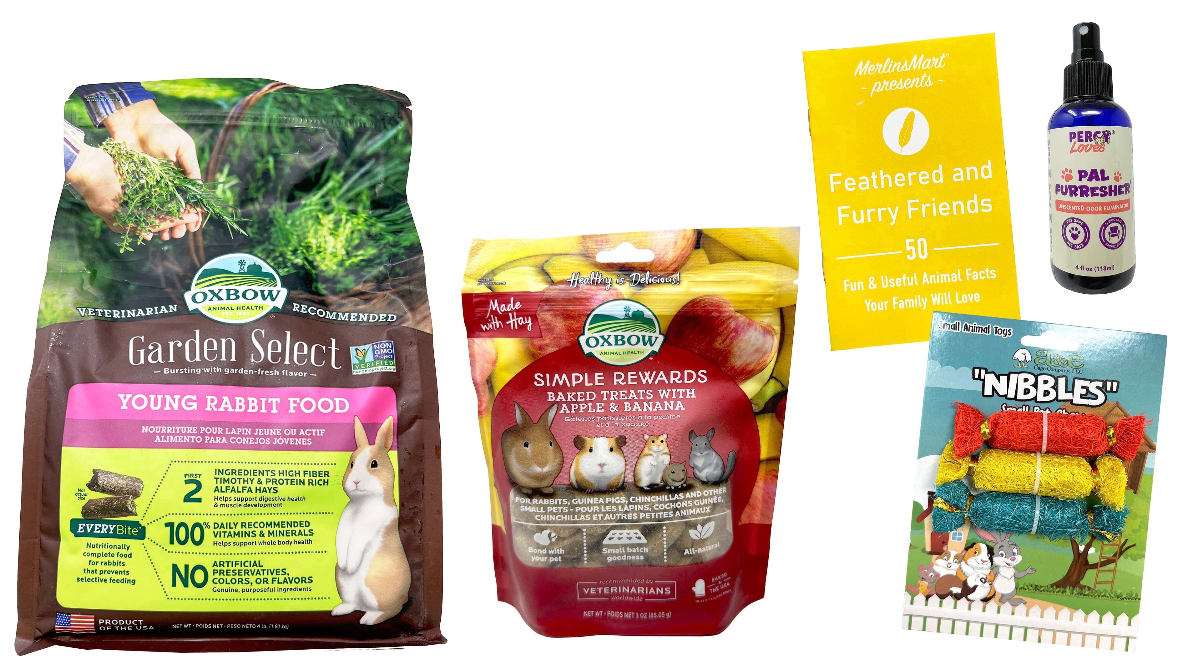 Oxbow Young Rabbit Food Garden Select (4 lbs) | Percy Loves Pal Furresher, Chew Toy, Oxbow Rewards Treats, & MerlinsMart Zine
