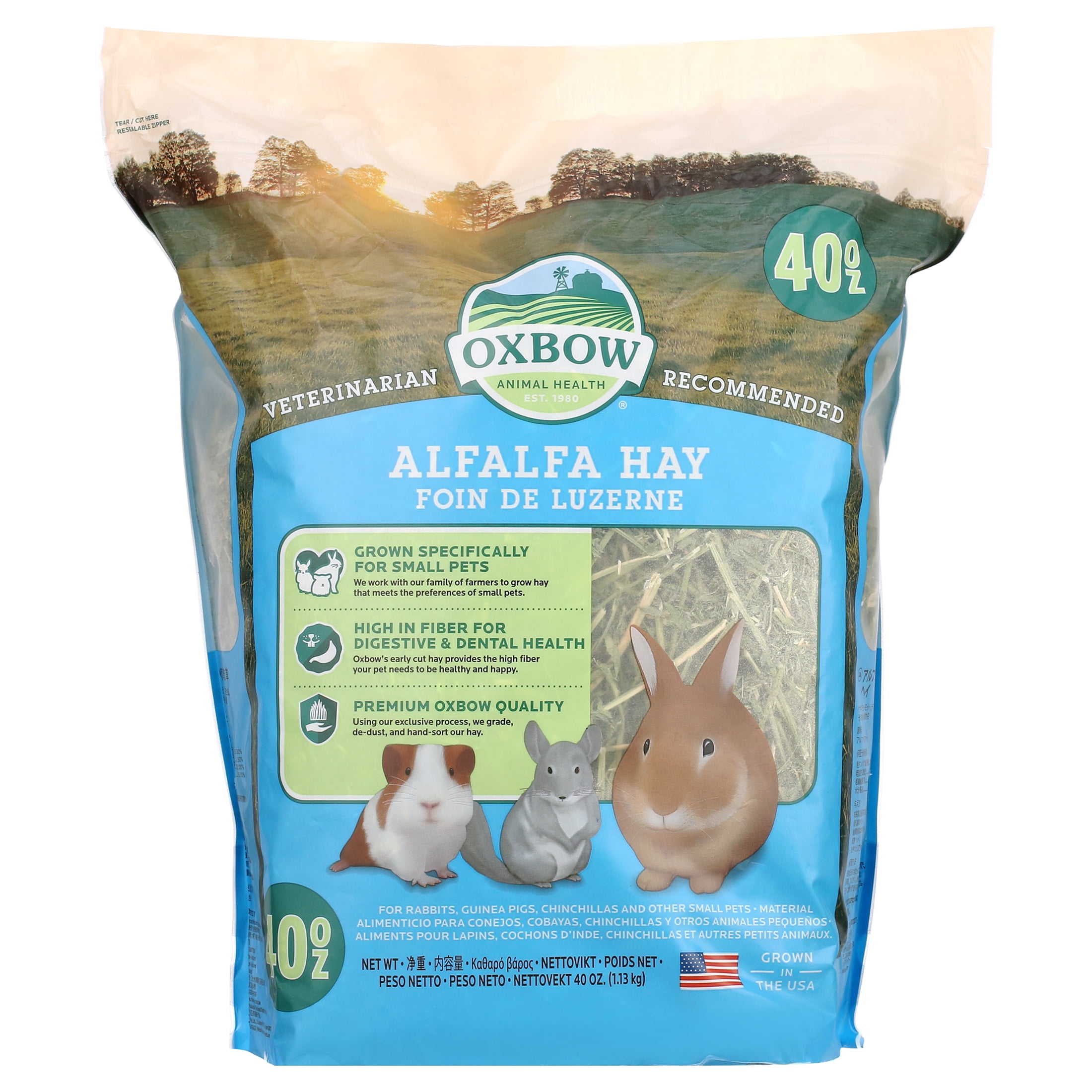 Oxbow Premium Alfalfa Hay Small Animal Food for Rabbits & Small Animals- 40 oz