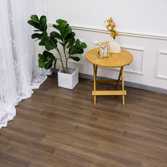 Oxdigi Vinyl Flooring Roll 39.3x118 inches, PVC Leather-Like Linoleum Floor Covering with Tape, Removable- No Adhesive Backing Nature Wood