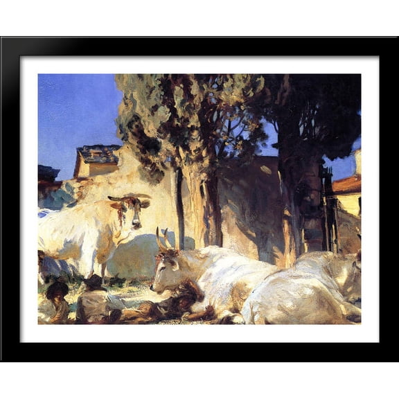 Oxen Resting 34x28 Large Black Wood Framed Print Art by John Singer Sargent