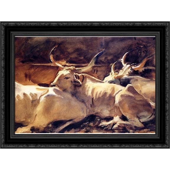 Oxen in Repose 24x19 Black Ornate Wood Framed Canvas Art by Sargent, John Singer