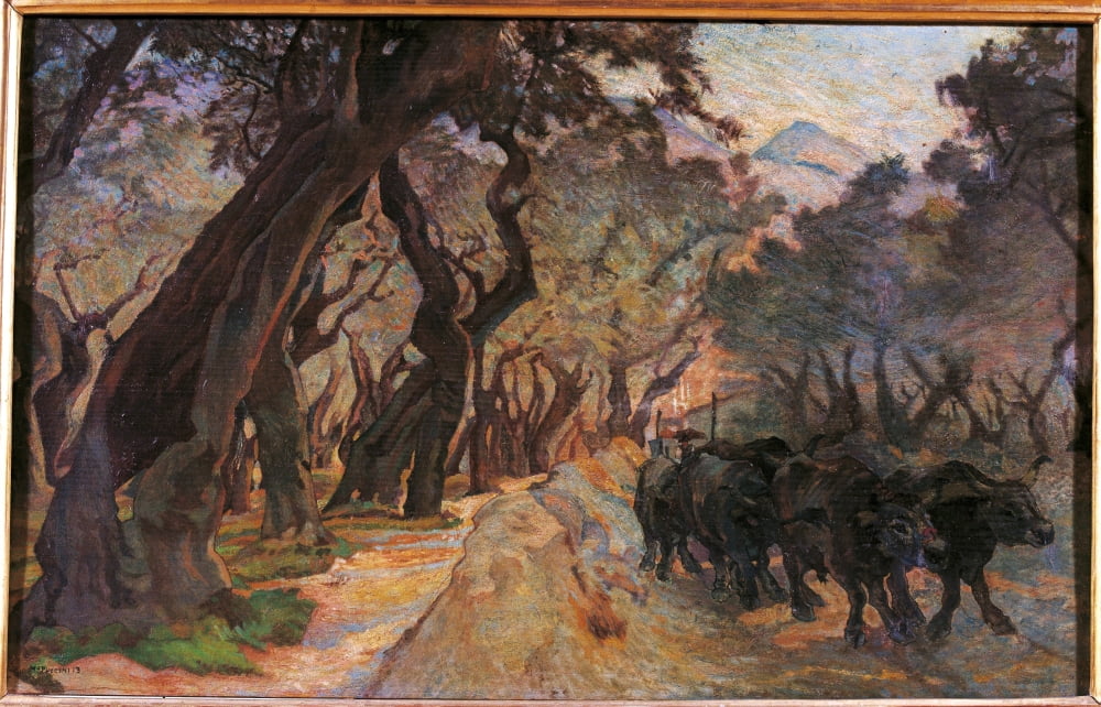 Oxes Among Olive Trees Canvas Art - (24 x 18)