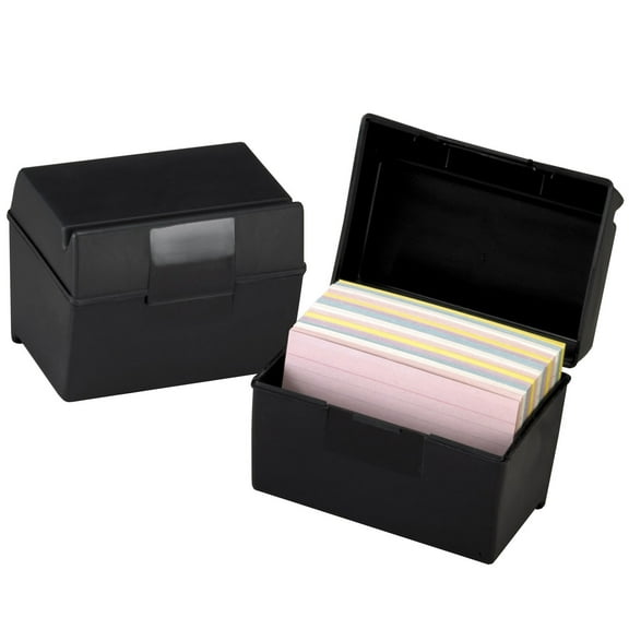 Oxford, 01461,  4" X 6" Plastic Index Card Box with Lid , Black
