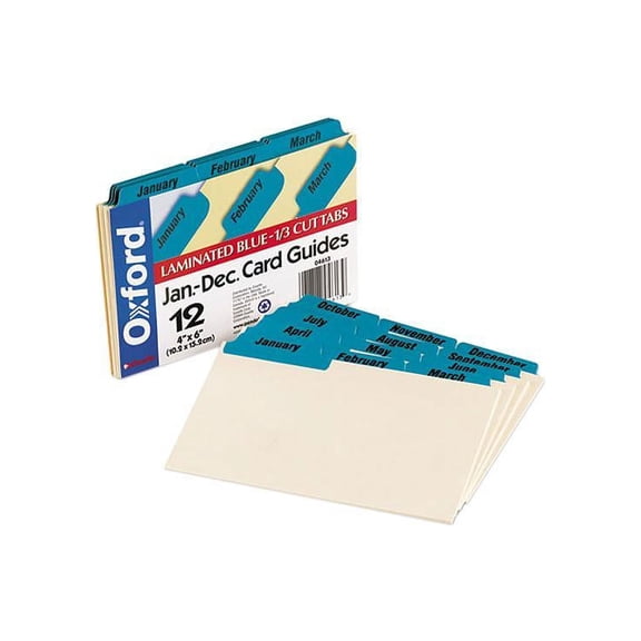 Oxford 04613 Laminated Index Card Guides, Monthly, 1/3 Tab, Manila, 4 x 6, 12/Set