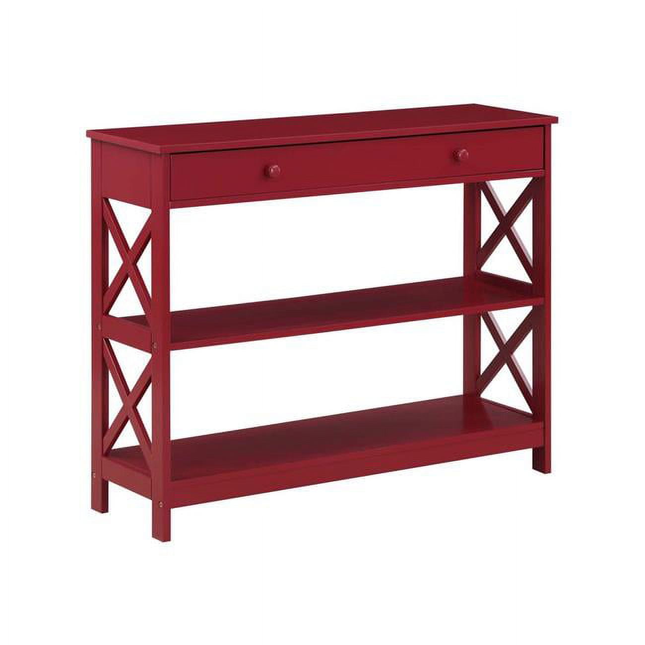 Cranberry Red Wood Console Table with Storage Shelves