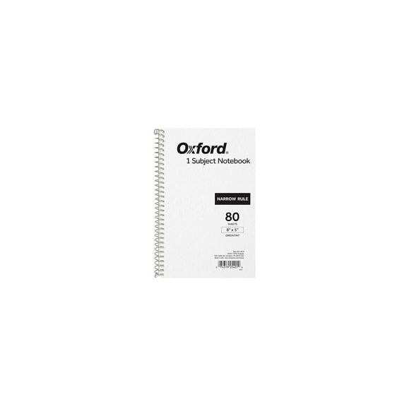 Oxford 1-Subject Notebook 5" x 8" Narrow Ruled 80 Sheets 801068