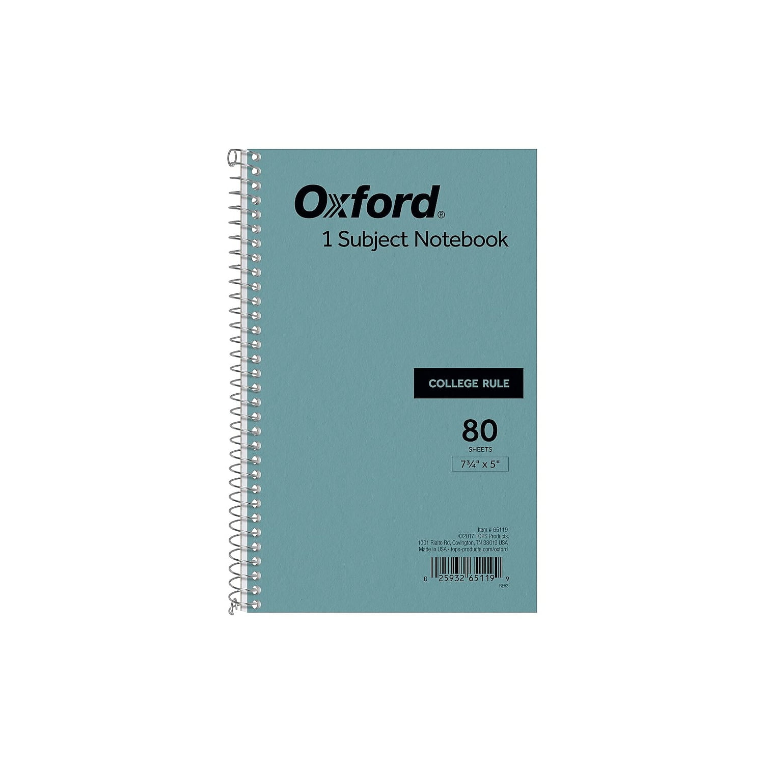 Oxford 1-Subject Pressboard Notebook, 5 x 7-3/4, College Rule, Blue  Cover, 80 Sheets (65119)