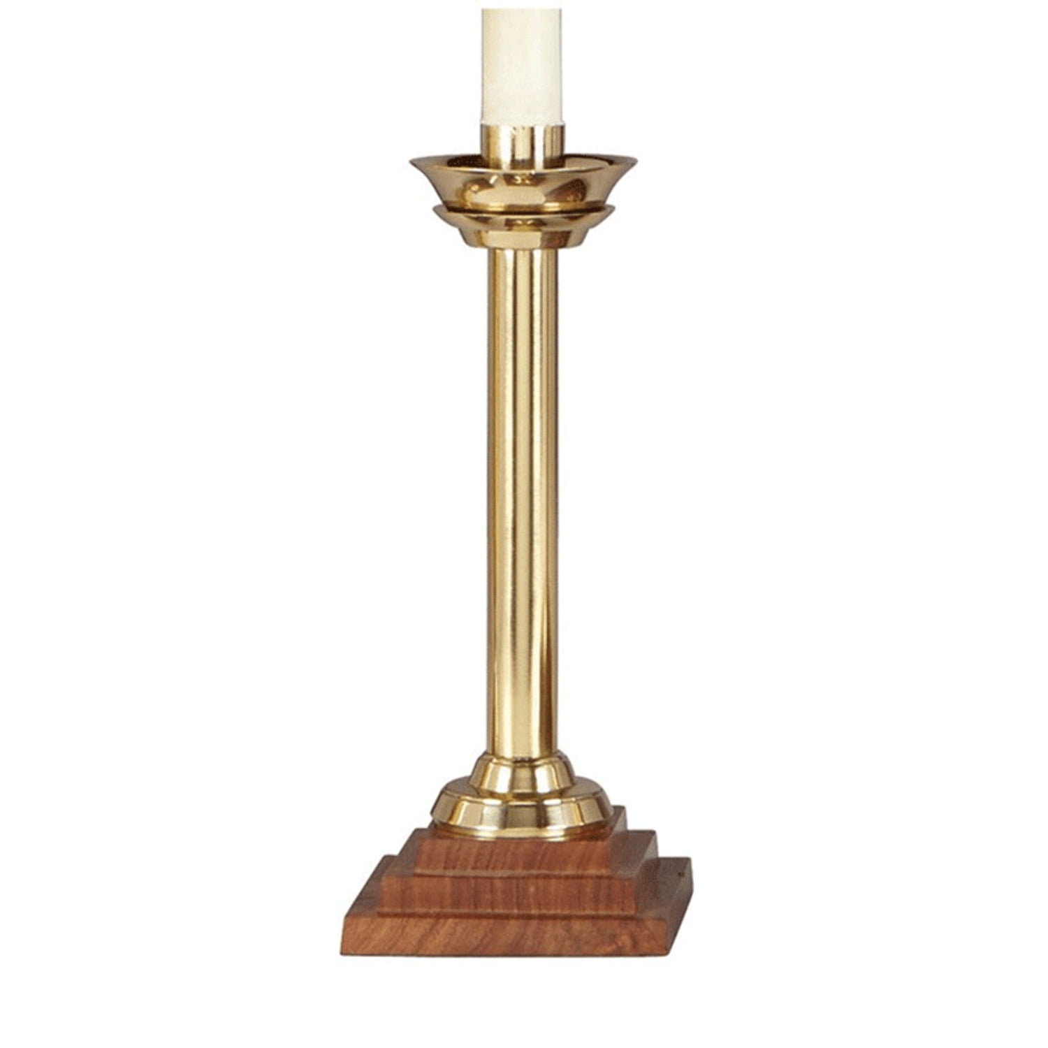Polished Brass and Hardwood 10-Inch Candlestick Set