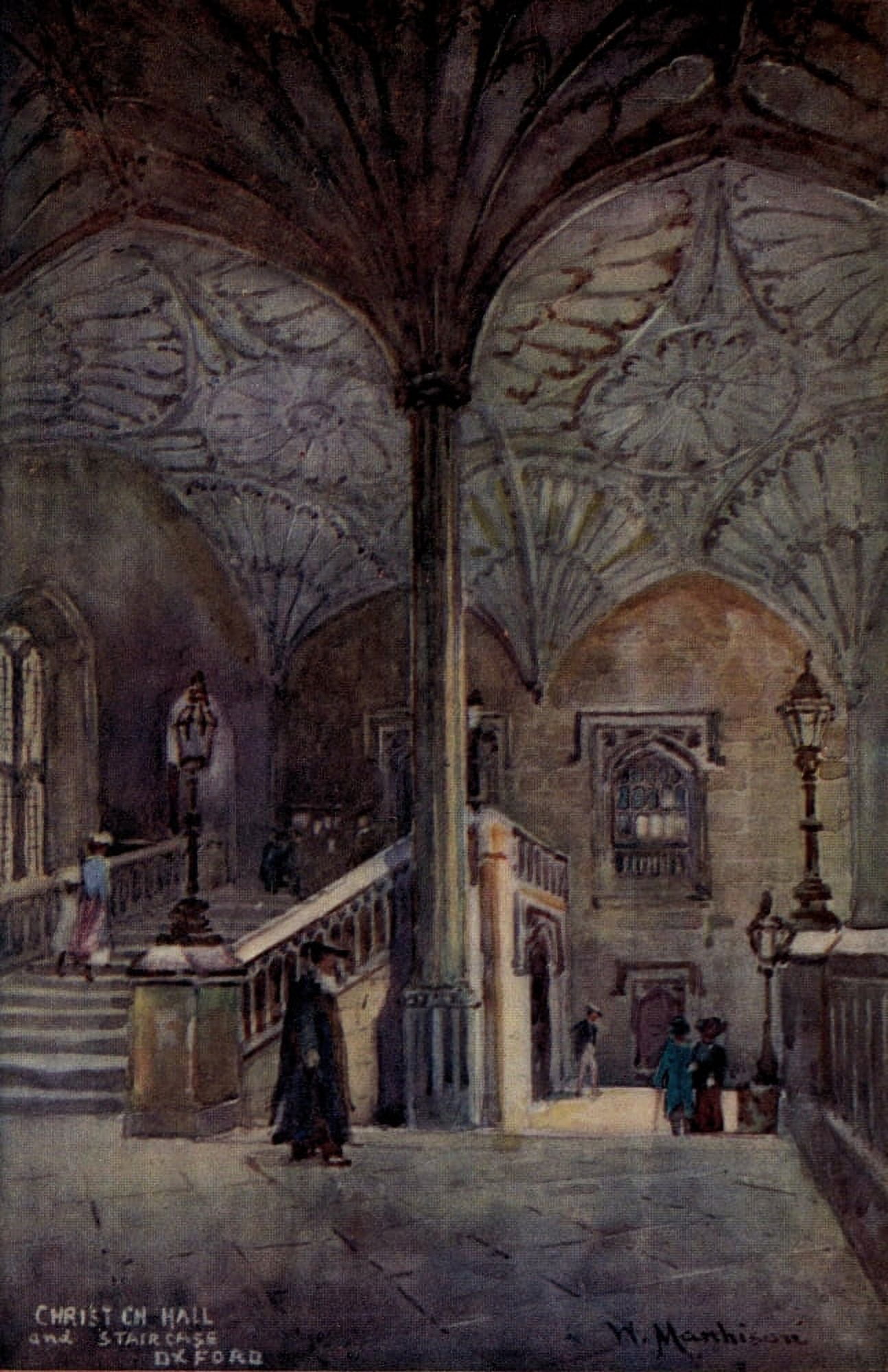 Oxford 1905 Christ Church Hall & Staircase Canvas Art - William Matthison (24 x 36)