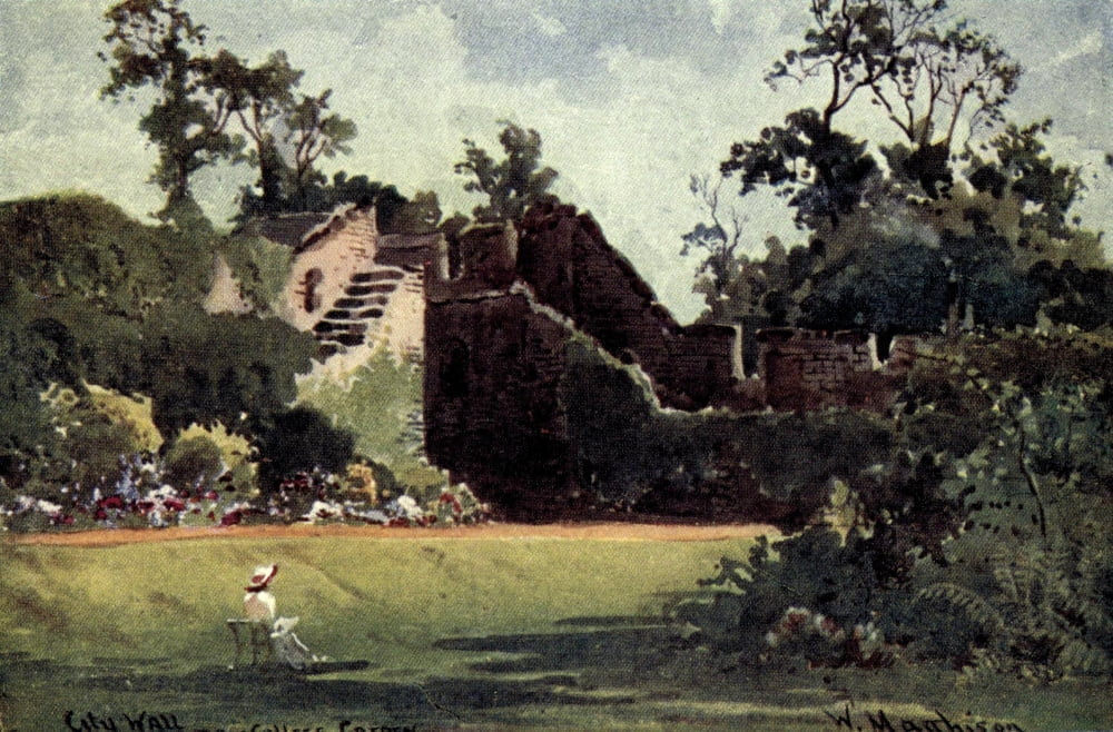 Oxford 1905 City Wall New College Garden Canvas Art - William Matthison (24 x 36)