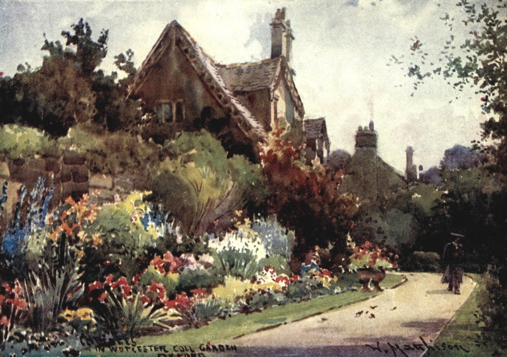 Oxford 1905 Cottages Worcester College Garden Canvas Art - William Matthison (24 x 36)