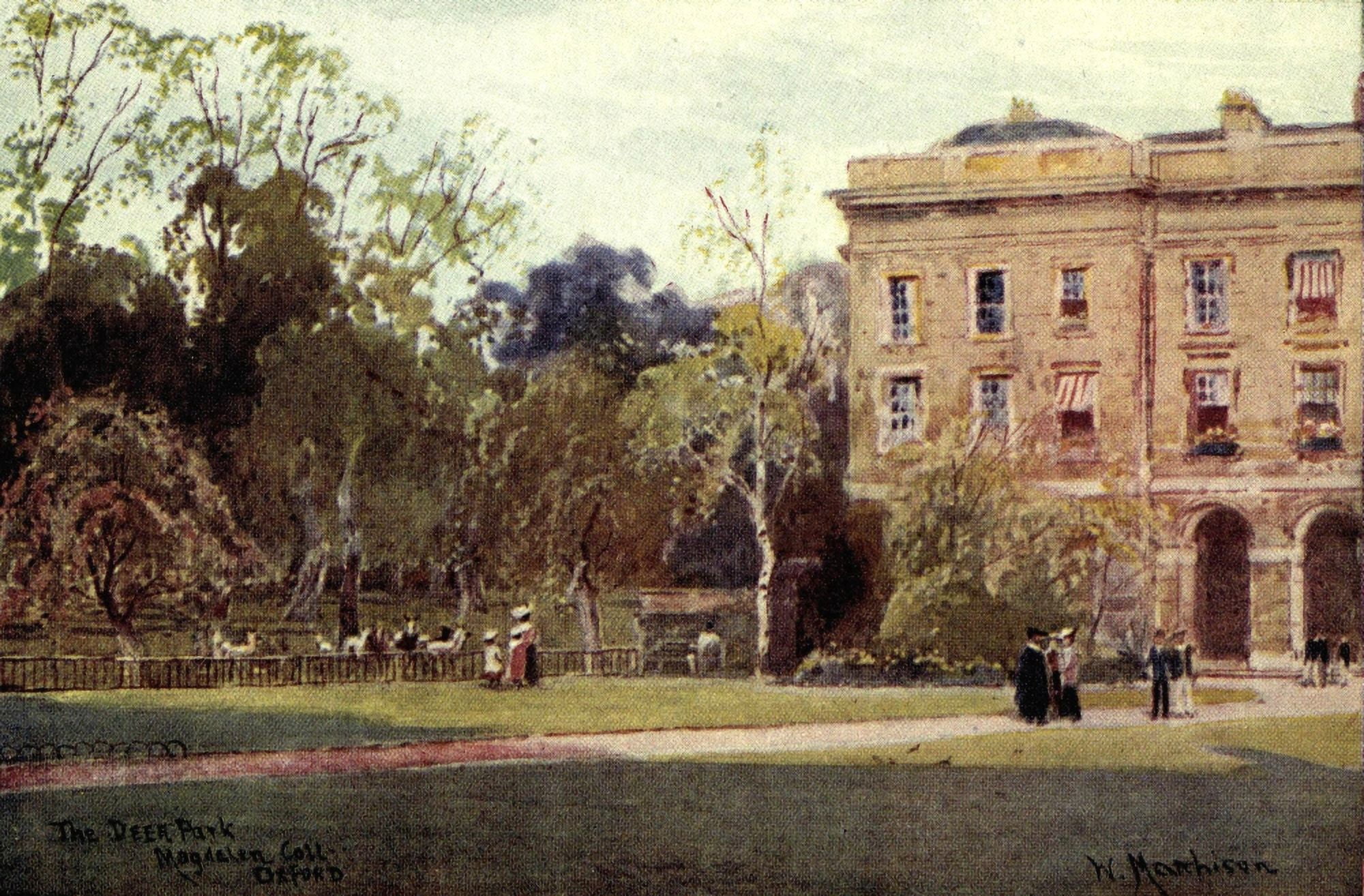 Oxford 1905 Deer Park Magdalen College Canvas Art - William Matthison (18 x 24)