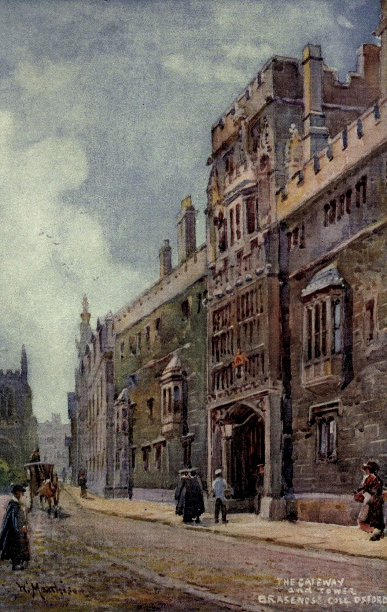 Oxford 1905 Gateway & Tower Brasenose College Canvas Art - William Matthison (18 x 24)