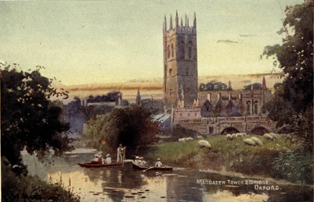 Oxford 1905 Magdalen Tower & Bridge Canvas Art - William Matthison (24 x 36)