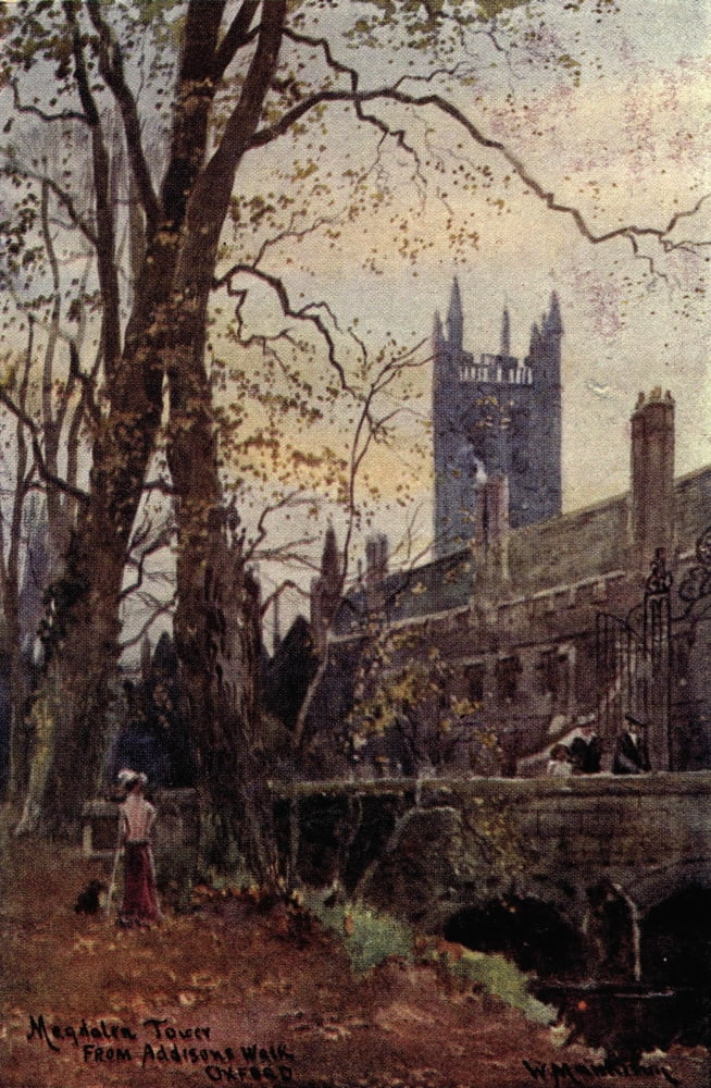 Oxford 1905 Magdalen Tower from Addisons Walk Canvas Art - William Matthison (18 x 24)
