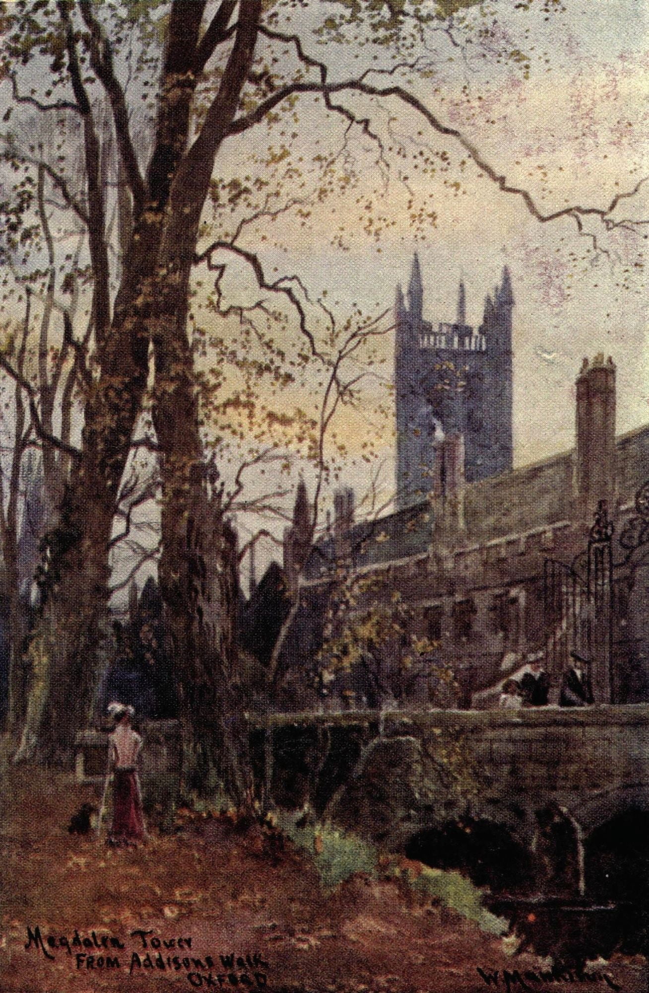 Oxford 1905 Magdalen Tower from Addisons Walk Canvas Art - William Matthison (24 x 36)