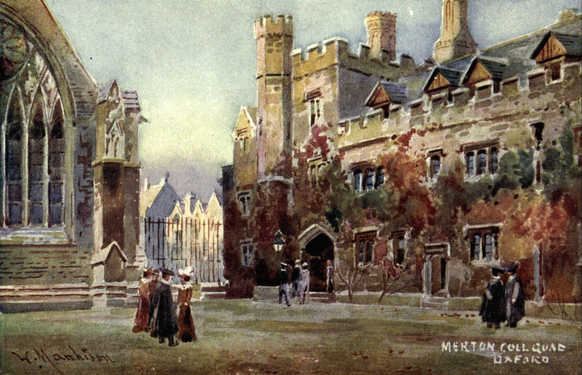 Oxford 1905 Merton College Quadrangle Canvas Art - William Matthison (24 x 36)