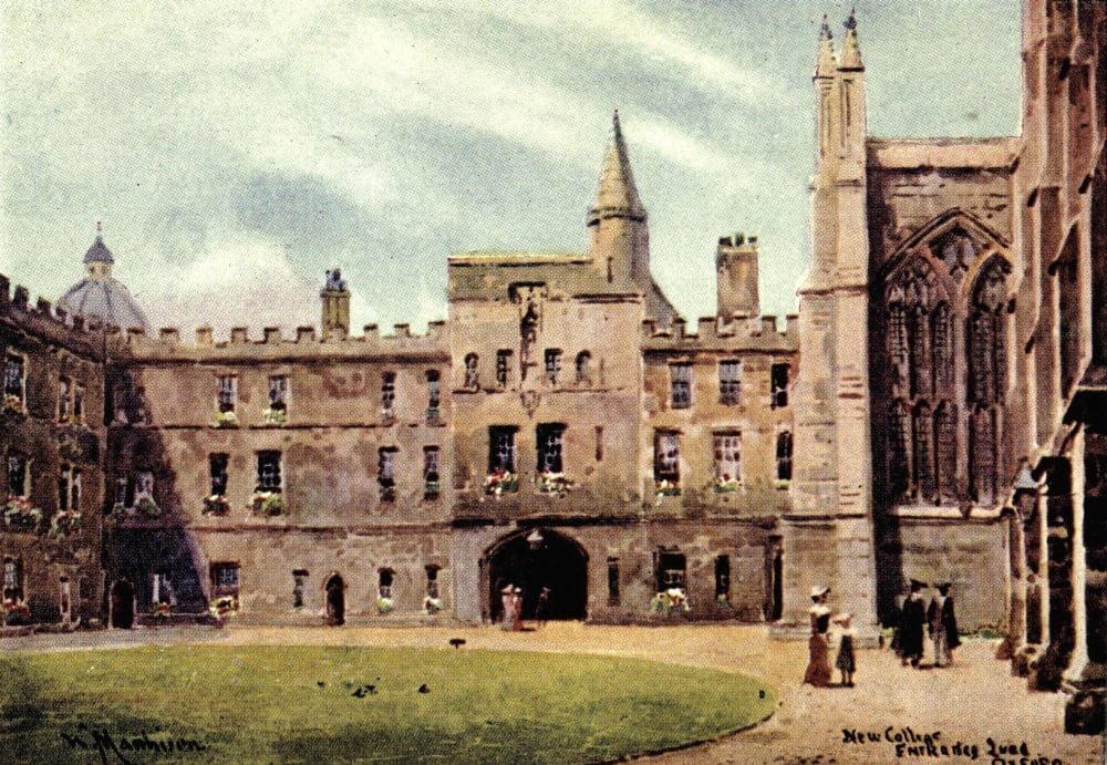 Oxford 1905 New College entrance Quadrangle Canvas Art - William Matthison (18 x 24)
