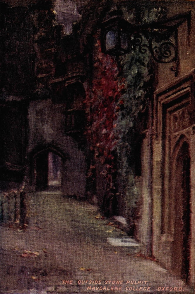 Oxford 1905 Outside stone pulpitt Magdalen College Canvas Art - Catherine Walton (18 x 24)