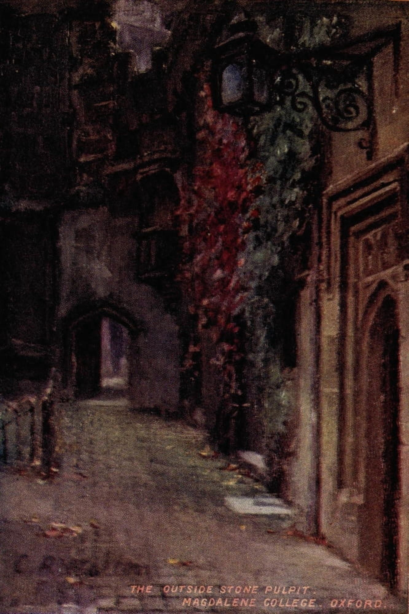 Oxford 1905 Outside stone pulpitt Magdalen College Canvas Art - Catherine Walton (24 x 36)