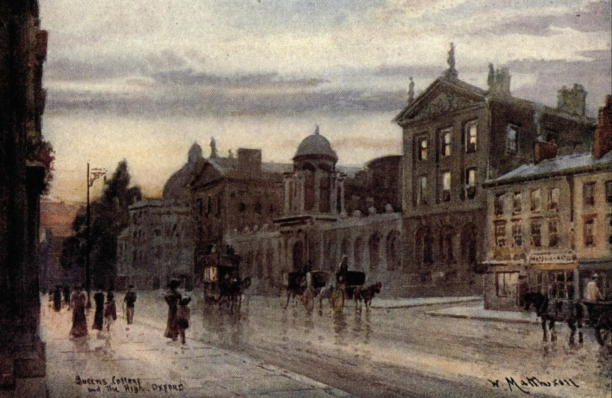 Oxford 1905 Queens College & The High Canvas Art - William Matthison (18 x 24)