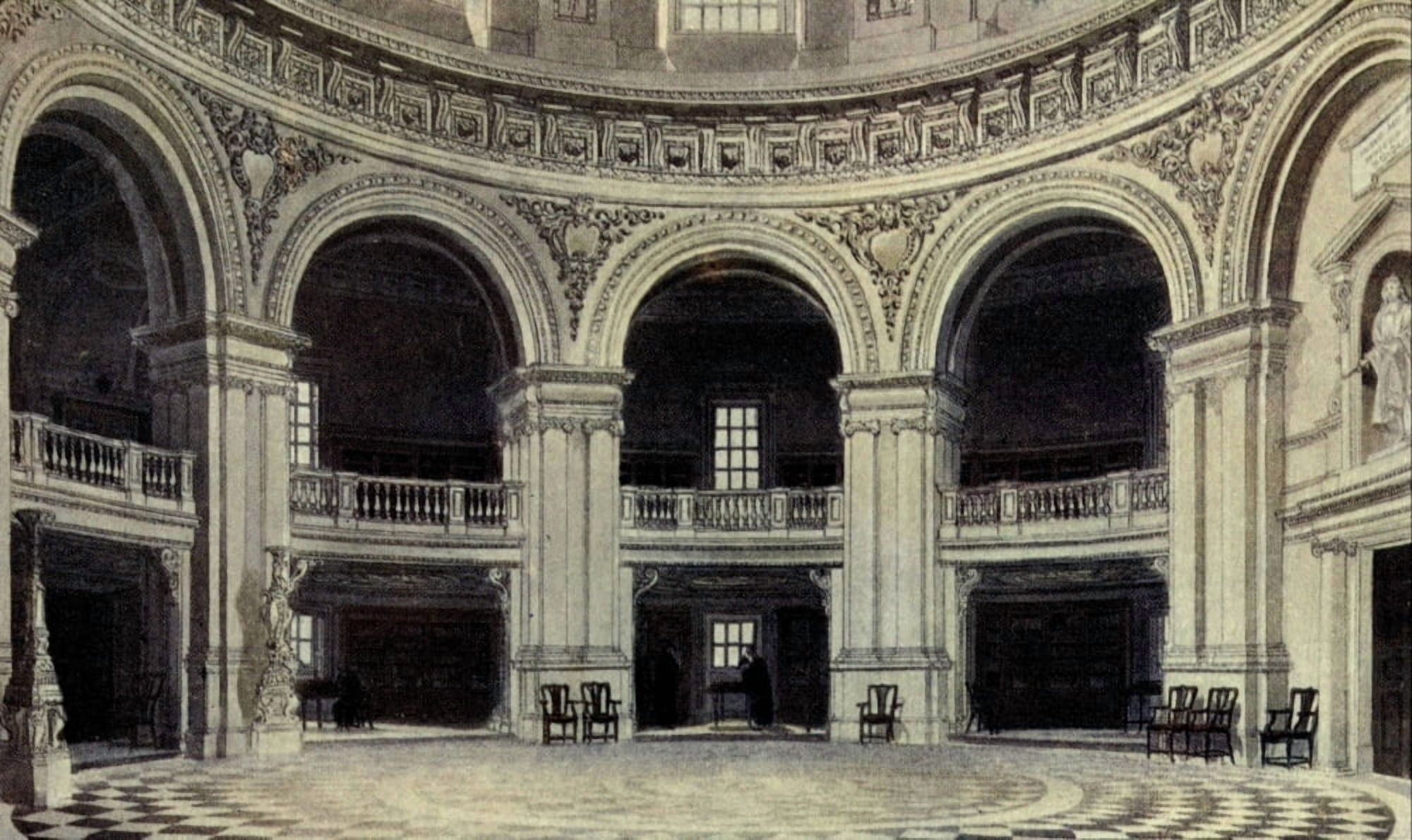 Oxford 1905 Radcliffe Library interior Canvas Art - Rudolph Ackermann (24 x 36)
