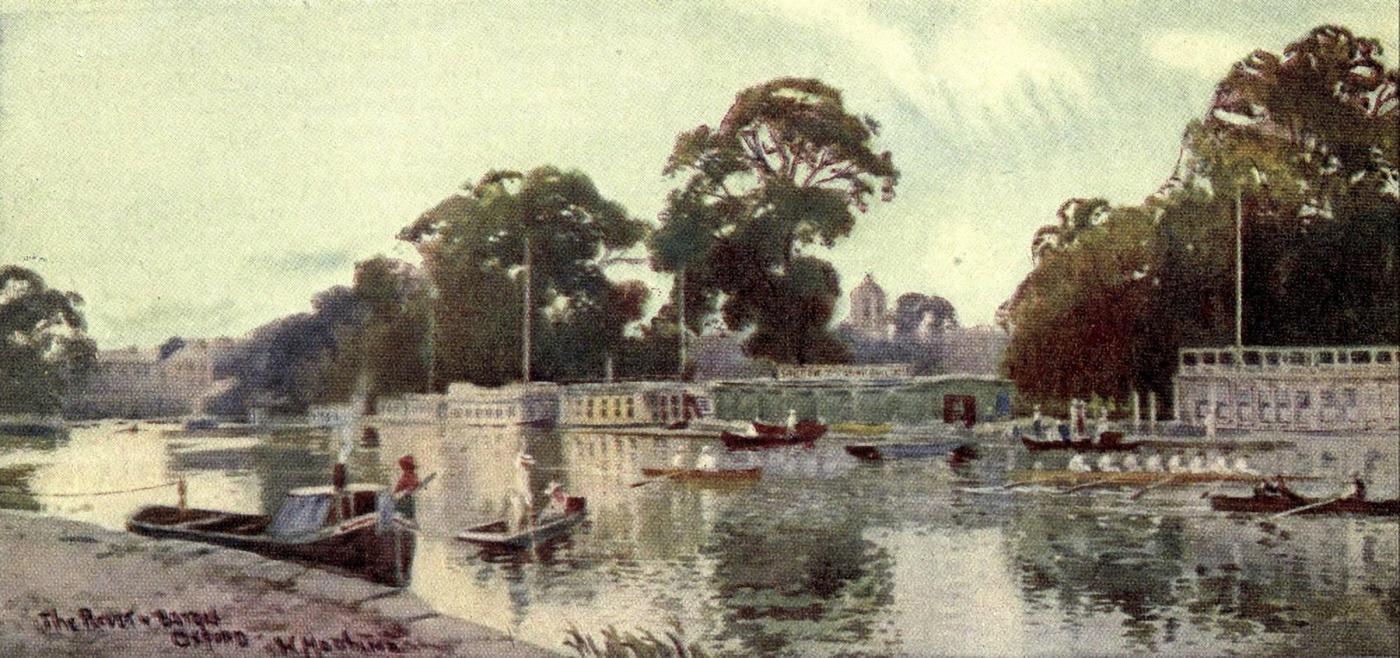 Oxford 1905 River & Barges Canvas Art - William Matthison (24 x 36)