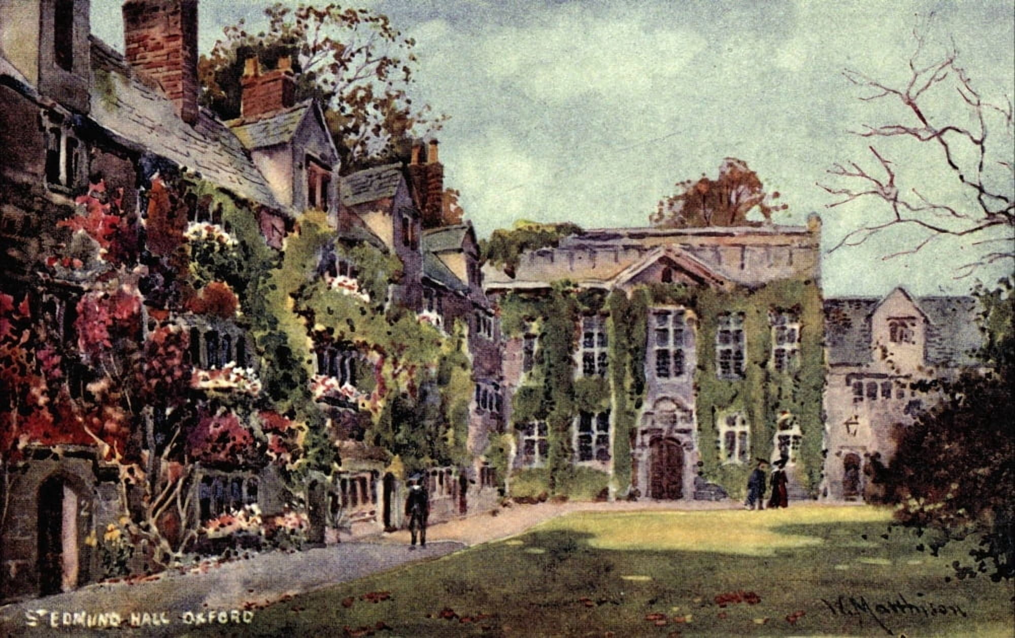 Oxford 1905 St Edmunds Hall inside quadrangle Canvas Art - William Matthison (24 x 36)
