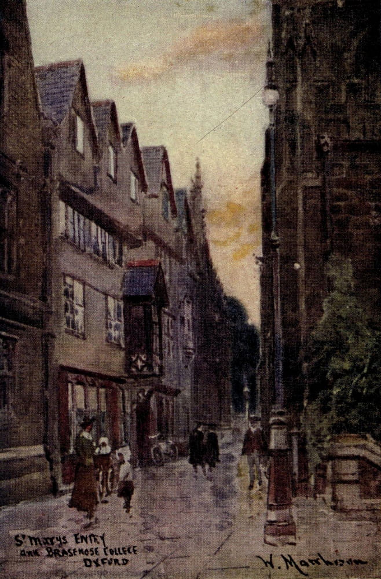Oxford 1905 St Marys Entry & Brasenose College Canvas Art - William Matthison (18 x 24)