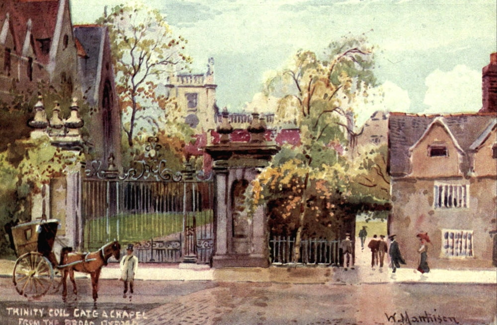 Oxford 1905 Trinity College Gate & Chapel Canvas Art - William Matthison (18 x 24)