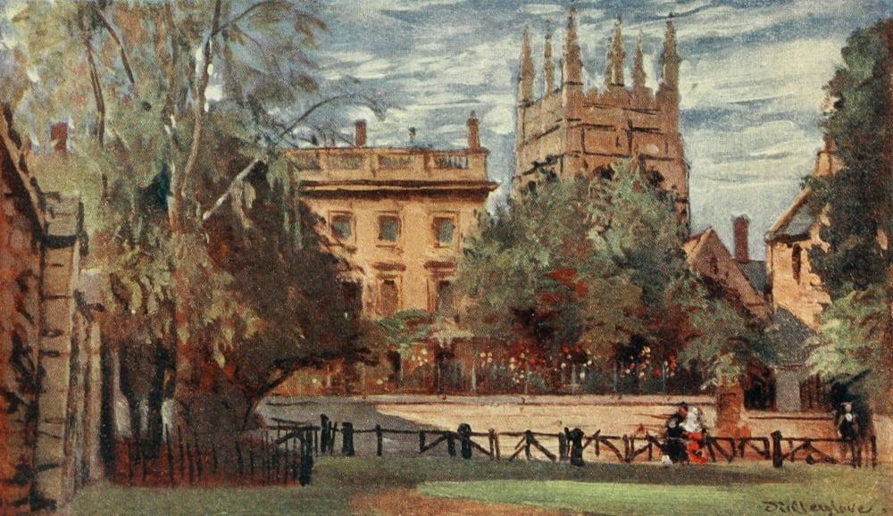 Oxford 1922 Corpus Christi College & Merton Tower Canvas Art - John Fulleylove (18 x 24)