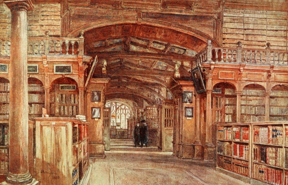 Oxford 1922 Interior of the Bodleian Library Canvas Art - John Fulleylove (18 x 24)