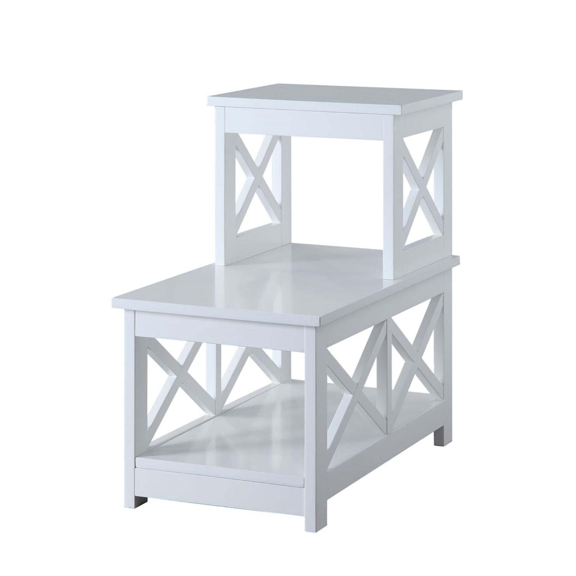 White MDF 2 Step Chairside End Table with X Side Frames