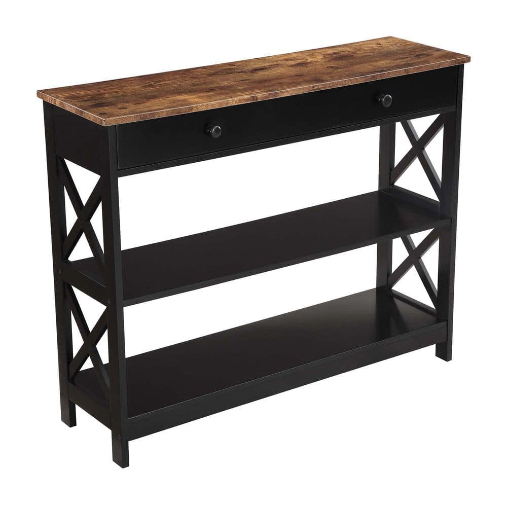 Oxford 39.5 in. Black Rectangle Barnwood Top 1 Drawer Console Table ...