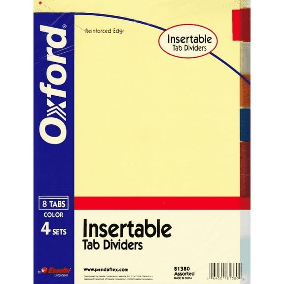 Oxford 4 Sets of Color 8-Tab Insertable Dividers with Reinforced Edge (81380)