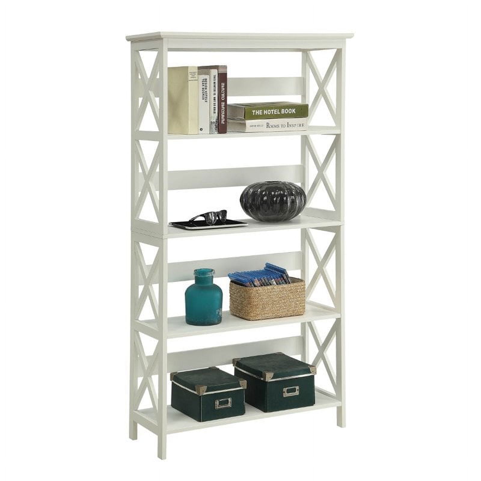Oxford White 60" 5-Tier Bookcase with Modern X Pattern