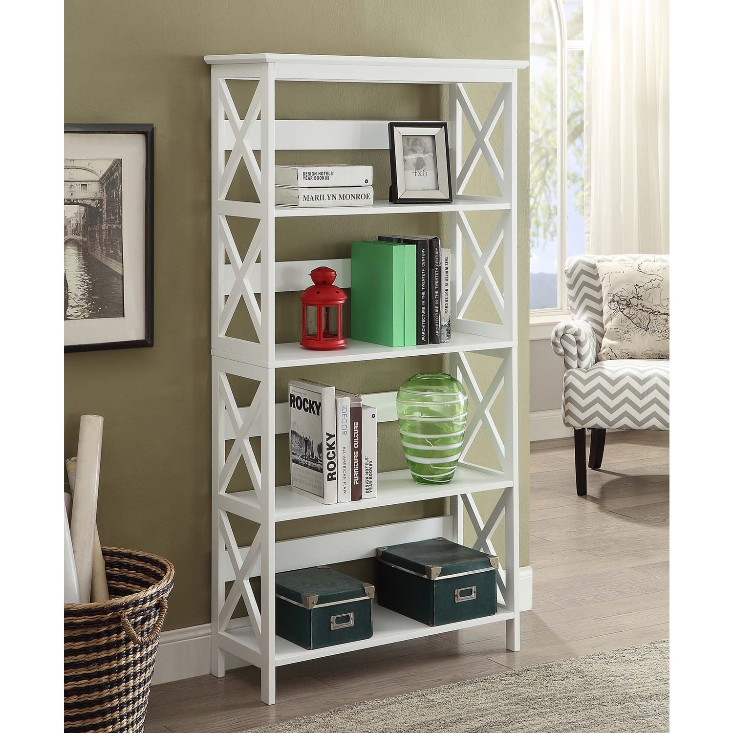 Oxford 5 Tier Bookcase, White