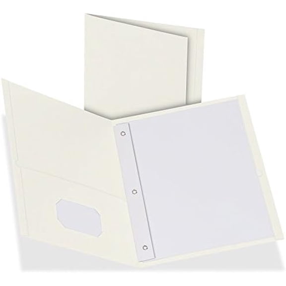 Oxford 57704 Twin-Pocket Folders with 3 Fasteners, Letter, 1/2-Inch Capacity, White, 25/Box$$Office