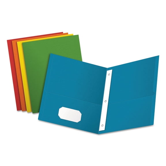 Oxford, OXF57713, Twin Pocket 3-hole Fastener Folders, 25 / Box, Blue,Green,Yellow,Orange,Red