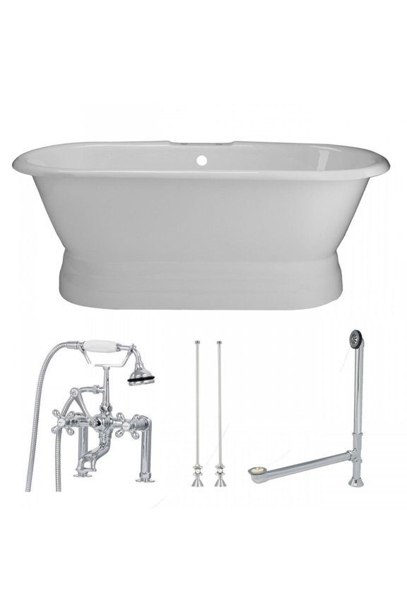 Oxford 60 Inch Cast Iron Double Ended Pedestal Tub Package - Rim Faucet Drillings