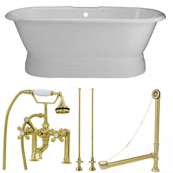 Oxford 60 Inch Cast Iron Double Ended Pedestal Tub Package - Rim Faucet Drillings